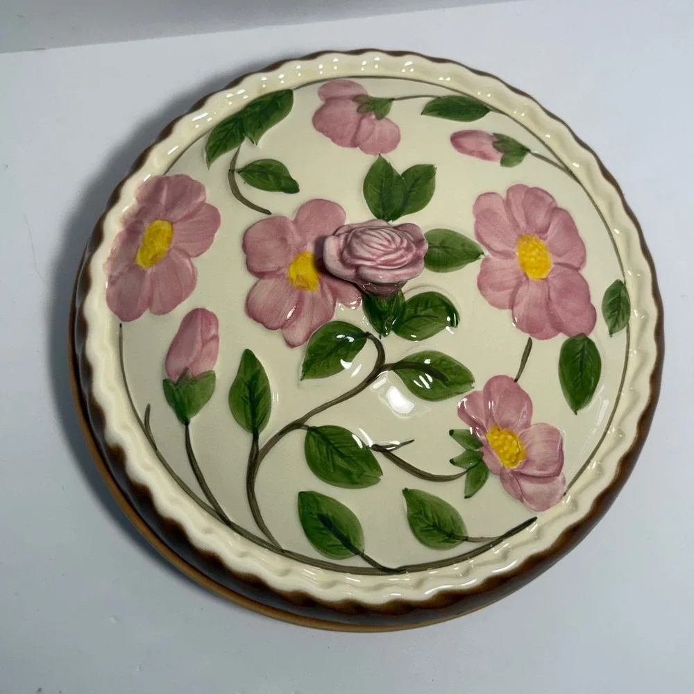 Franciscan Desert Rose Covered Pie Dish Plate Baker w/ Lid Pink Floral Stoneware